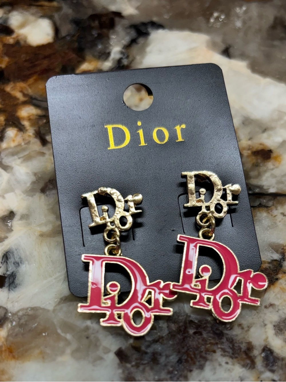 Pink and Gold Logo Drop Earrings
